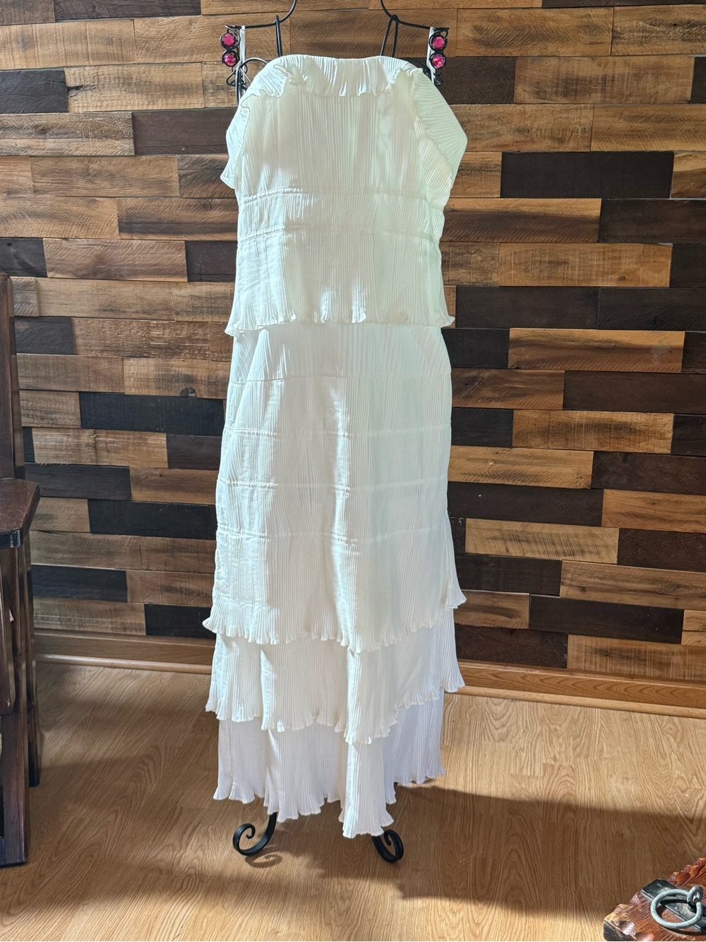 NWT Anthropologie Let Me Be Strapless Tiered Ruffle Pleated Maxi Dress White XL